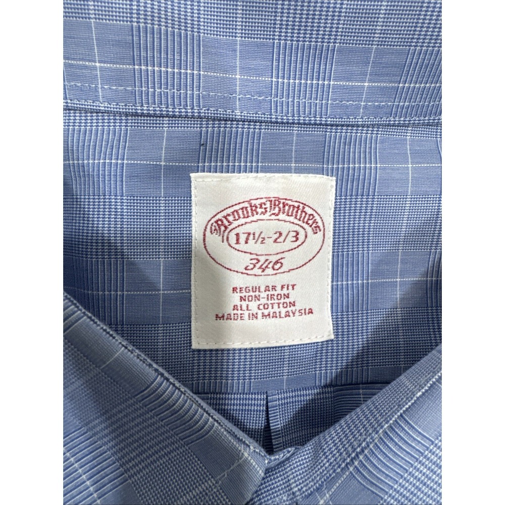 Brooks Brothers 346 Shirt Mens 17 1/2 -2/3 Blue White Check Non Iron Classic
